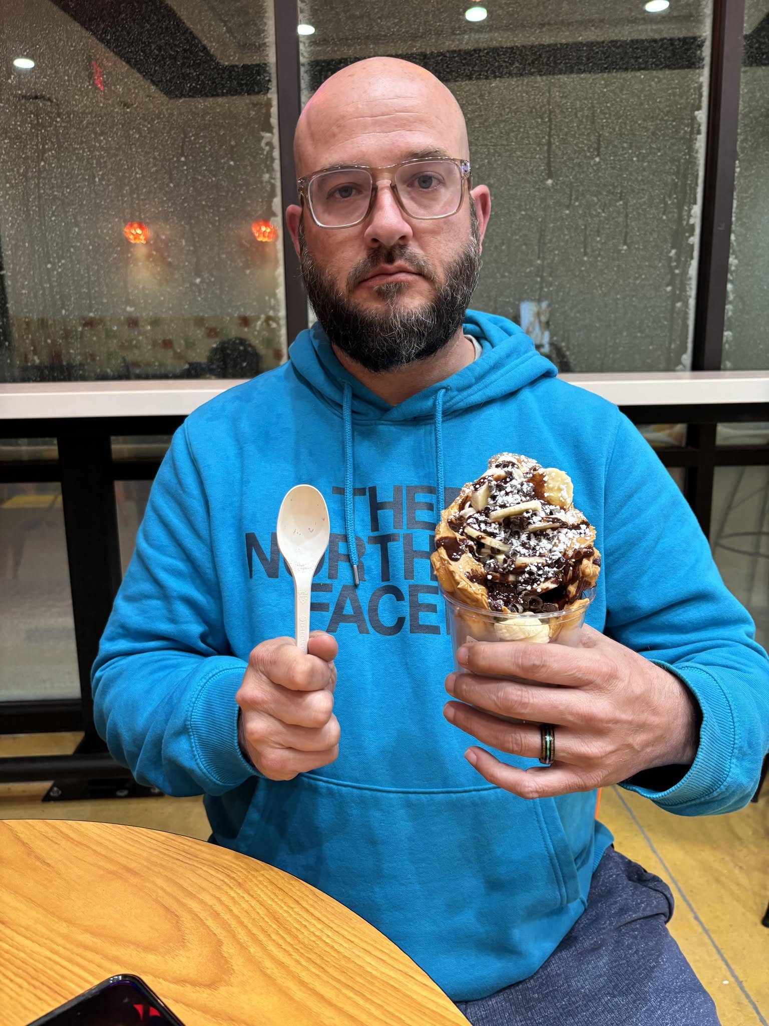 BJ ready to enjoy an enormous dessert